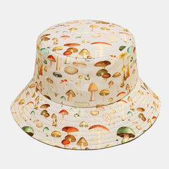 Collrown Women & Men Mushroom Pattern Print Casual Soft Outdoor Travel Couple Hat Bucket Hat - VirtuousWares:Global